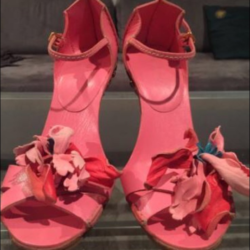 Miu Miu Floral leather Sandals with Swarovski